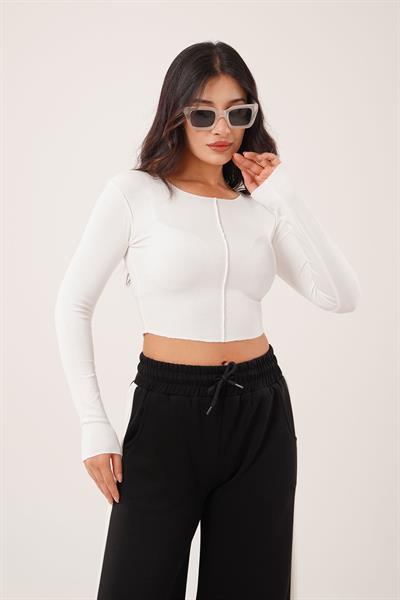 Ters Dikişli Basic Beyaz Body Bluz