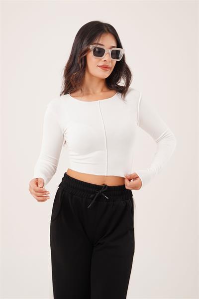Ters Dikişli Basic Beyaz Body Bluz