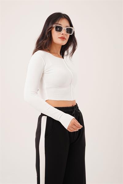 Ters Dikişli Basic Beyaz Body Bluz