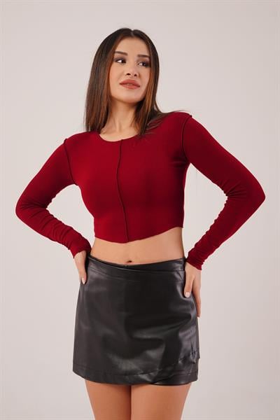 Ters Dikişli Basic Bordo Body Bluz