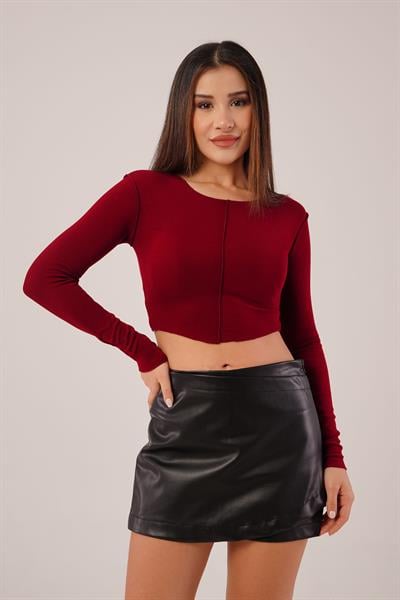 Ters Dikişli Basic Bordo Body Bluz