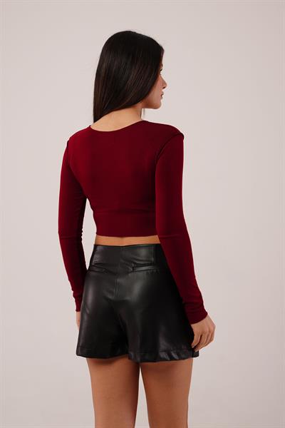 Ters Dikişli Basic Bordo Body Bluz
