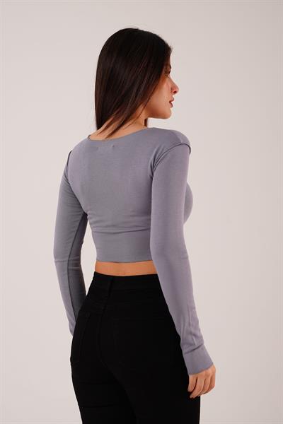 Ters Dikişli Basic Gri Body Bluz