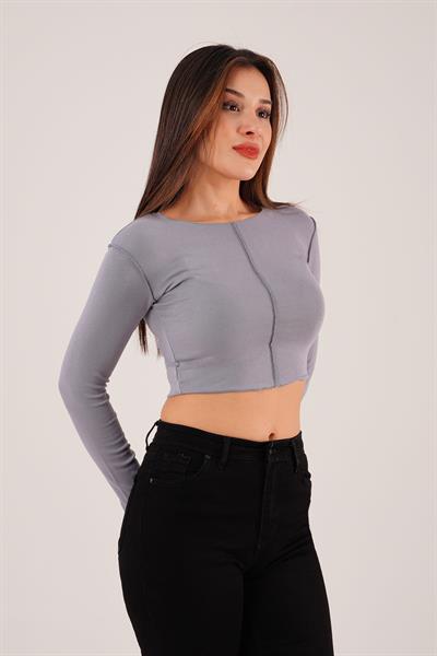 Ters Dikişli Basic Gri Body Bluz