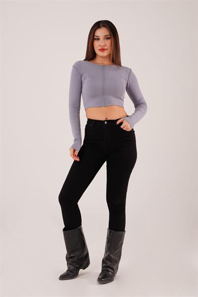 Ters Dikişli Basic Gri Body Bluz