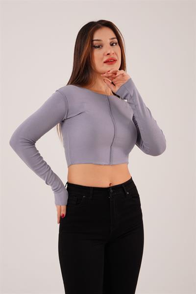 Ters Dikişli Basic Gri Body Bluz