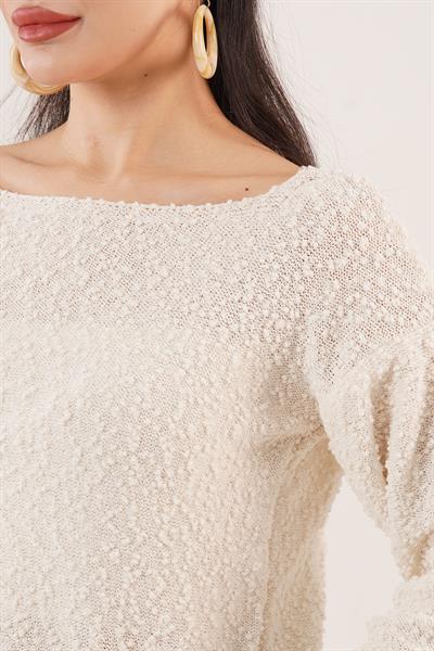 Kayık Yaka Topçuklu Taş Kazak