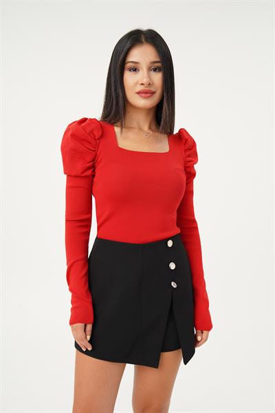 Karpuz Kol Detaylı Kırmızı Bluz