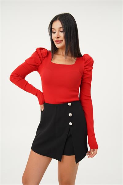 Karpuz Kol Detaylı Kırmızı Bluz