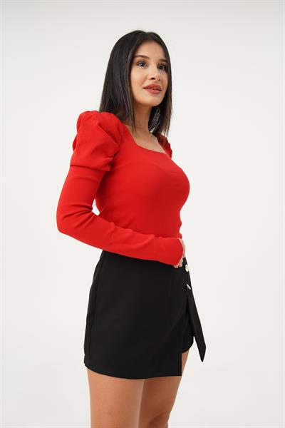 Karpuz Kol Detaylı Kırmızı Bluz