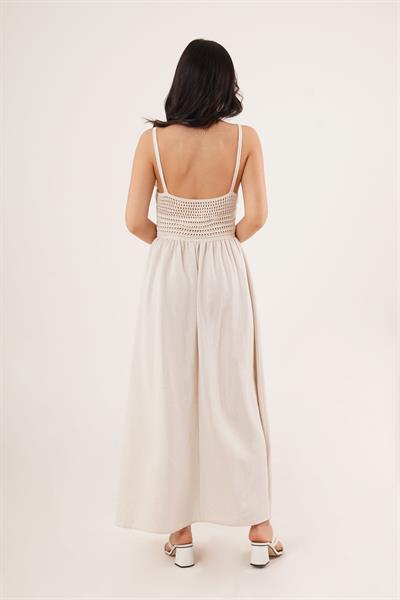 Ajurlu Askılı Belden Oturtmalı Maxi Taş Elbise