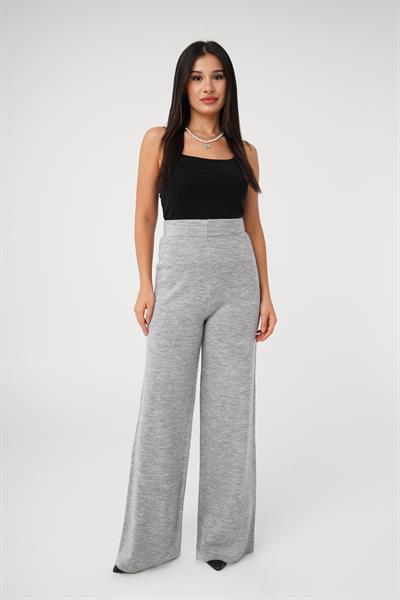 Triko Yüksek Bel Kalın Sim İp Geçişli Gri Bol Pantolon