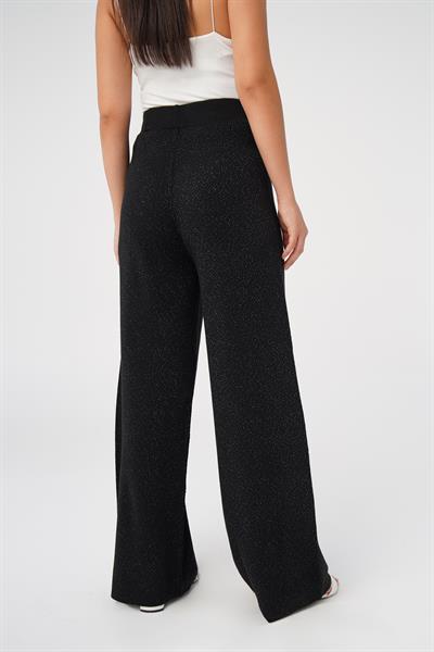 Triko Yüksek Bel Kalın Sim İp Geçişli Siyah Bol Pantolon