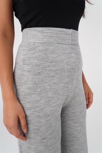 Triko Yüksek Bel Kalın Sim İp Geçişli Gri Bol Pantolon