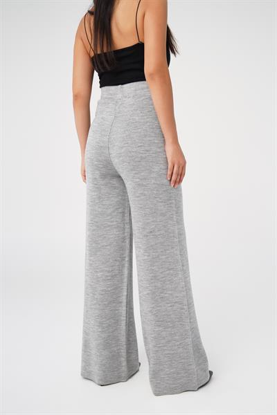 Triko Yüksek Bel Kalın Sim İp Geçişli Gri Bol Pantolon