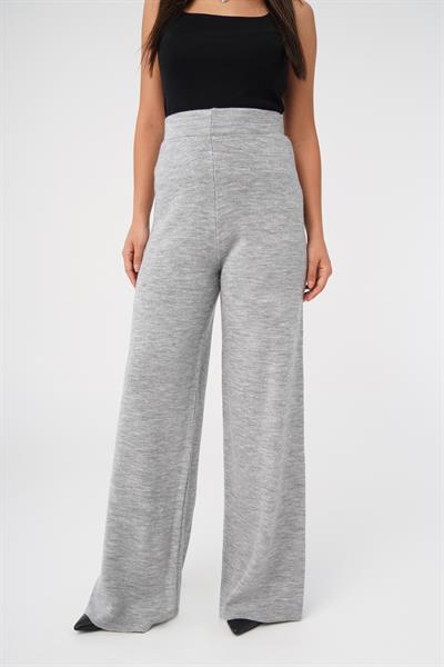 Triko Yüksek Bel Kalın Sim İp Geçişli Gri Bol Pantolon