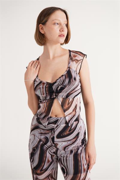 Tüllü Desenli Trend Crop