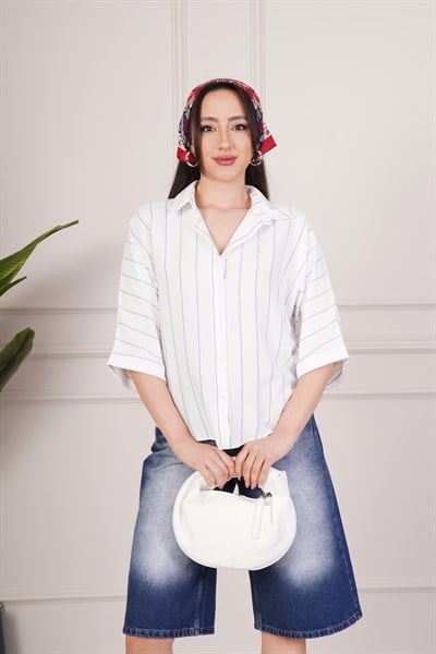 Tuvakar Kol Mavi Çizgili Gömlek