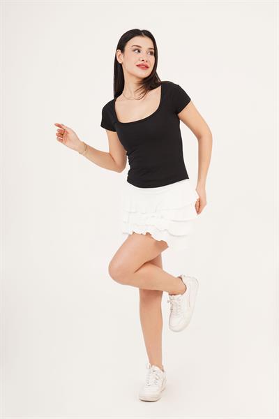 U Yaka Basic Siyah Tişört	