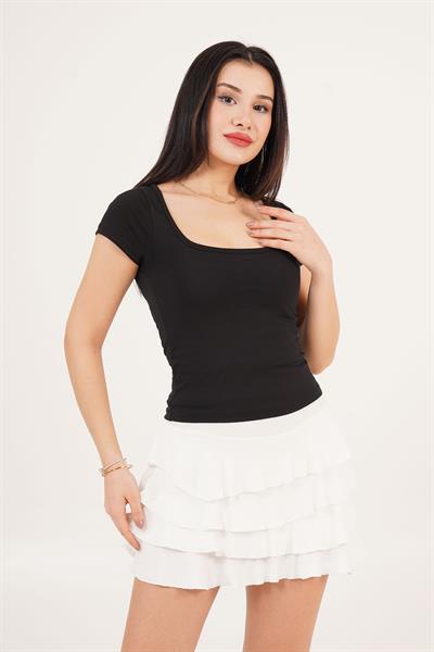 U Yaka Basic Siyah Tişört	