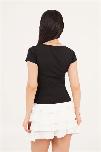 U Yaka Basic Siyah Tişört	