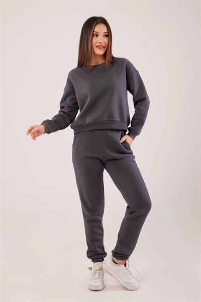 Üç İplik İçi Pamuklu Antrasit Sweat Eşofman Takım