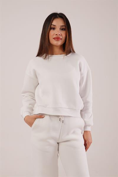 Üç İplik İçi Pamuklu Ekru Sweat Eşofman Takım