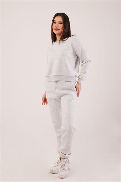 Üç İplik İçi Pamuklu Gri Sweat Eşofman Takım