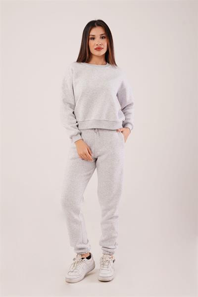 Üç İplik İçi Pamuklu Gri Sweat Eşofman Takım