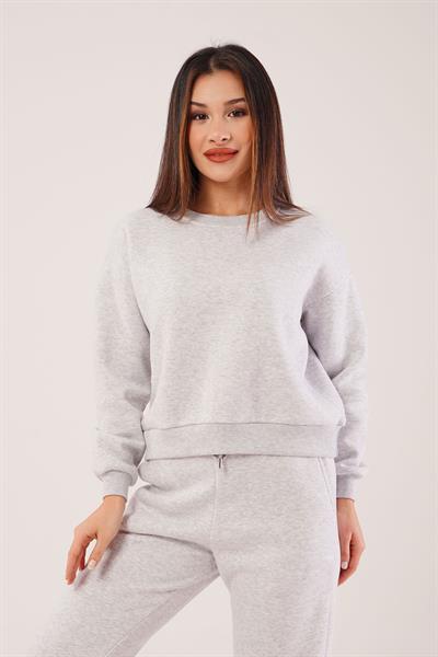 Üç İplik İçi Pamuklu Gri Sweat Eşofman Takım