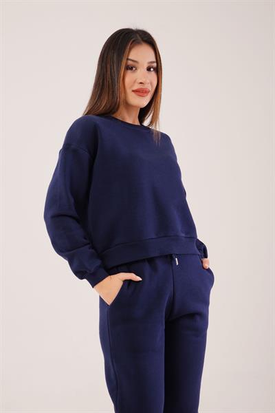 Üç İplik İçi Pamuklu Lacivert Sweat Eşofman Takım