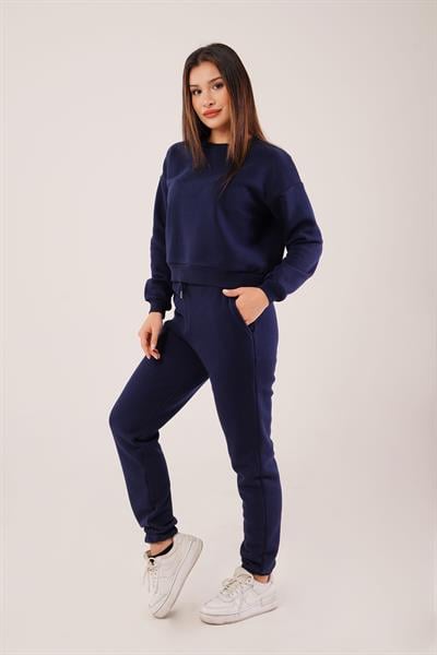 Üç İplik İçi Pamuklu Lacivert Sweat Eşofman Takım
