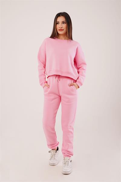 Üç İplik İçi Pamuklu Pembe Sweat Eşofman Takım