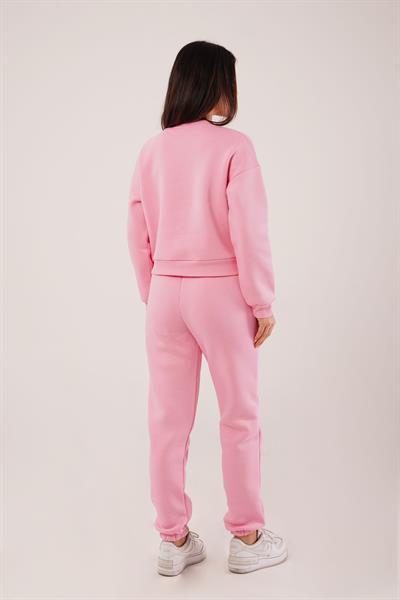 Üç İplik İçi Pamuklu Pembe Sweat Eşofman Takım
