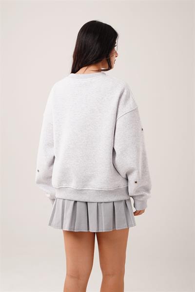 Üç İplik Kuş Gözü Detaylı Gri Sweatshirt