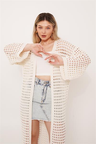 Ajurlu Uzun Bej Hırka