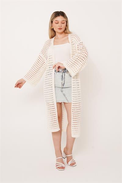 Ajurlu Uzun Bej Hırka