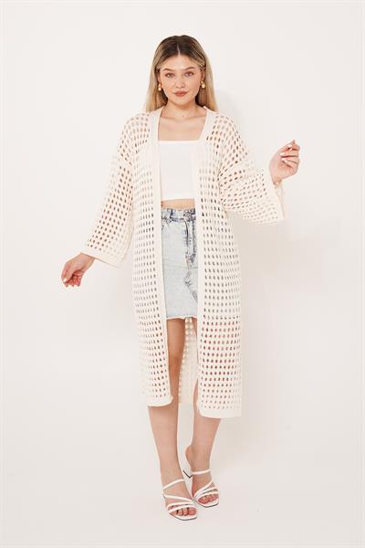 Ajurlu Uzun Bej Hırka