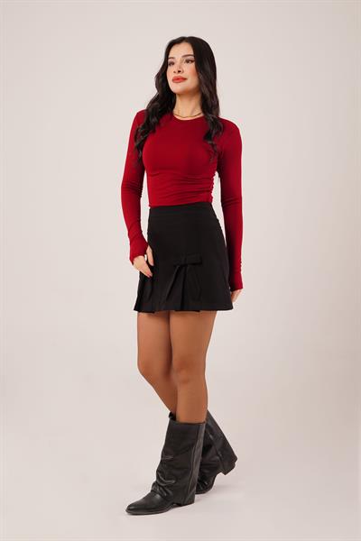 Uzun Kollu Basic Bordo Bluz
