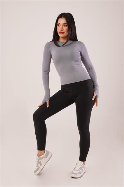 Uzun Kollu Basic Füme Bluz