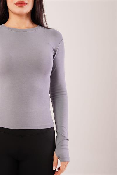 Uzun Kollu Basic Füme Bluz