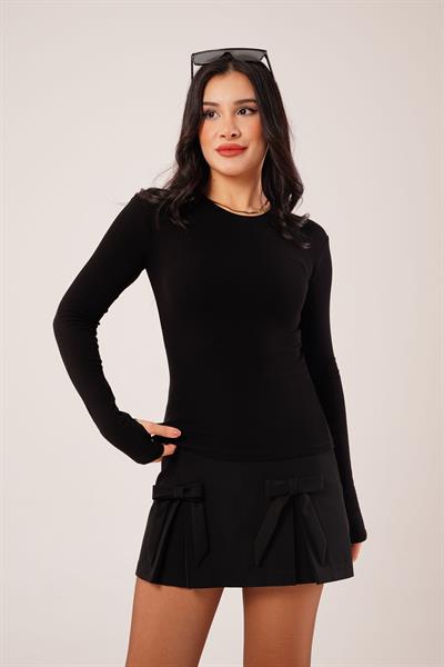 Uzun Kollu Basic Siyah Bluz