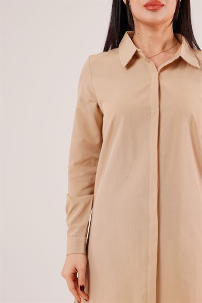 Uzun Kollu Camel Tunik Gömlek Elbise