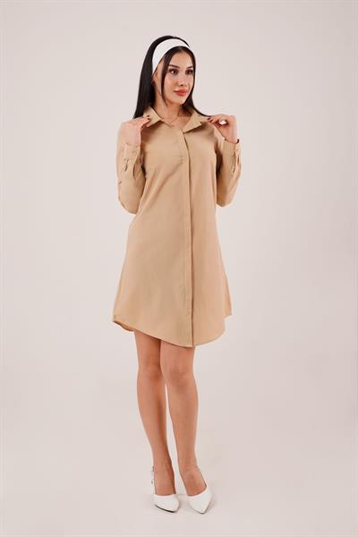 Uzun Kollu Camel Tunik Gömlek Elbise