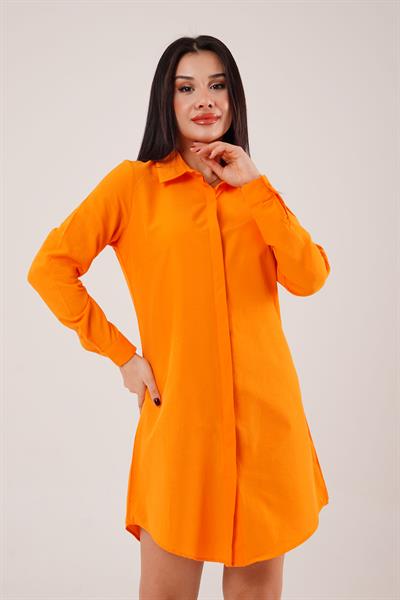 Uzun Kollu Oranj Tunik Gömlek Elbise