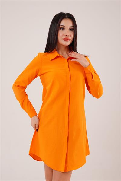 Uzun Kollu Oranj Tunik Gömlek Elbise