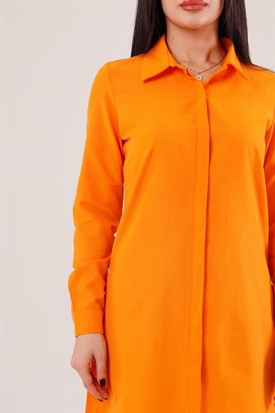 Uzun Kollu Oranj Tunik Gömlek Elbise