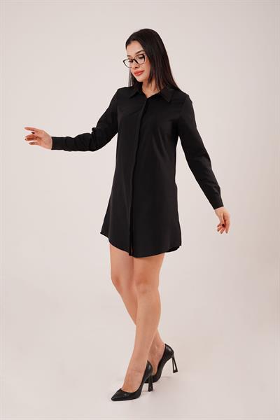 Uzun Kollu Siyah Tunik Gömlek Elbise