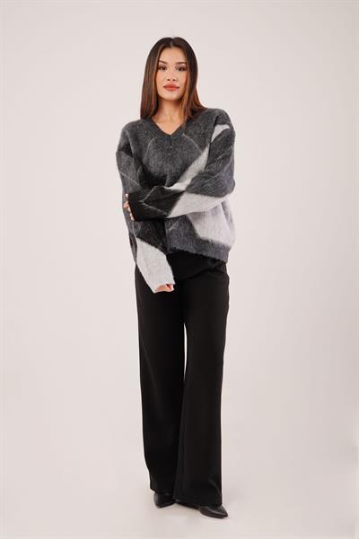 V Yaka Mega Baklava Desen Antrasit Kazak