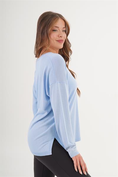 V Yaka Yan Yırtmaçlı İnce Bebe Mavi Triko Kazak